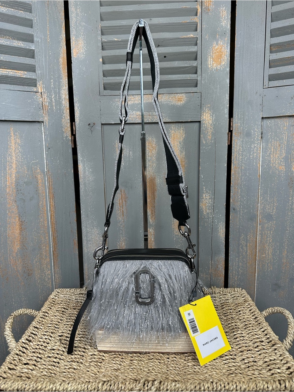 Marc Jacobs The Creature Snapshot Faux Fur Crossbody Bag Grey Silver NWT
